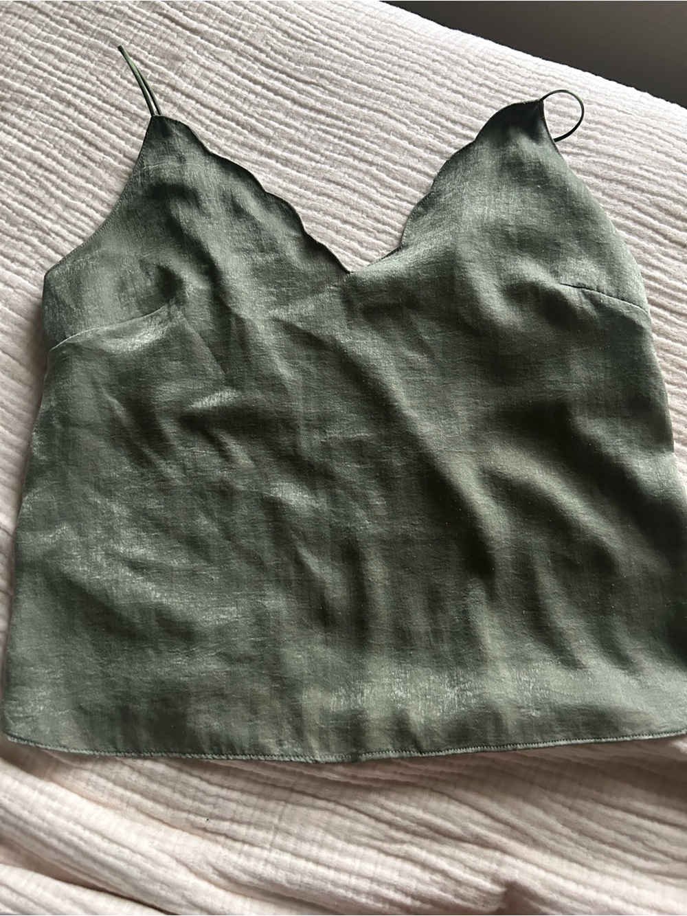 Free People Olive Scalloped V-Neck Slip Cami